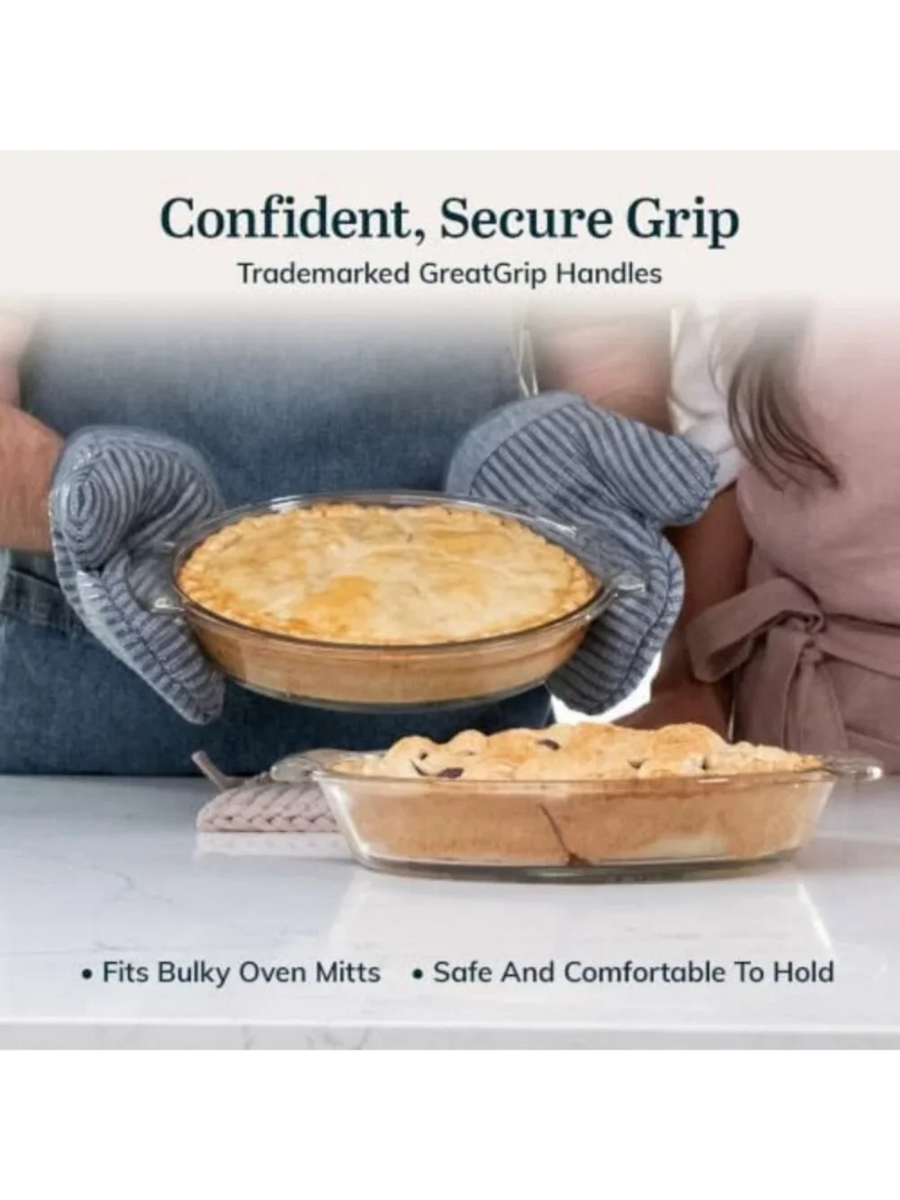 Stackable Glass Pie Plate Set - 2 Piece Casserole Dish with Lids, Space Saving